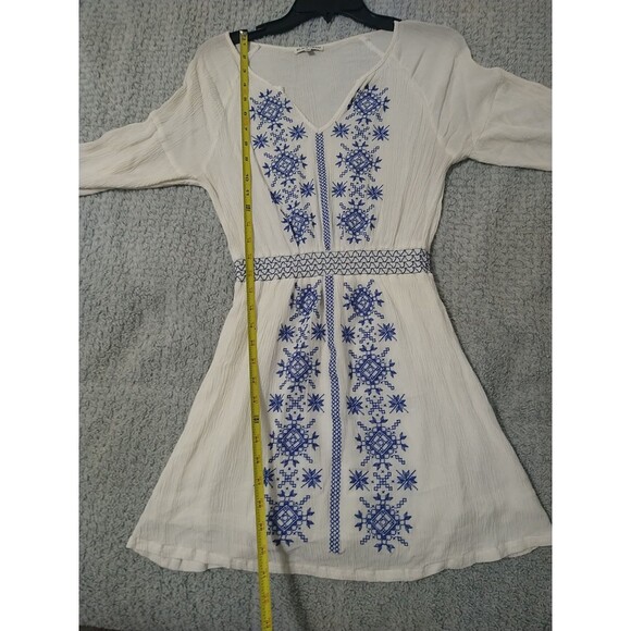 Black Swan Embroidered V-neck Summer Mini Dress Medium Cream Y2K Boho Cottage... - Picture 8 of 10